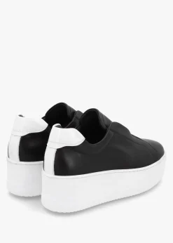 Tred Black Smooth Leather Laceless Flatform Trainers
