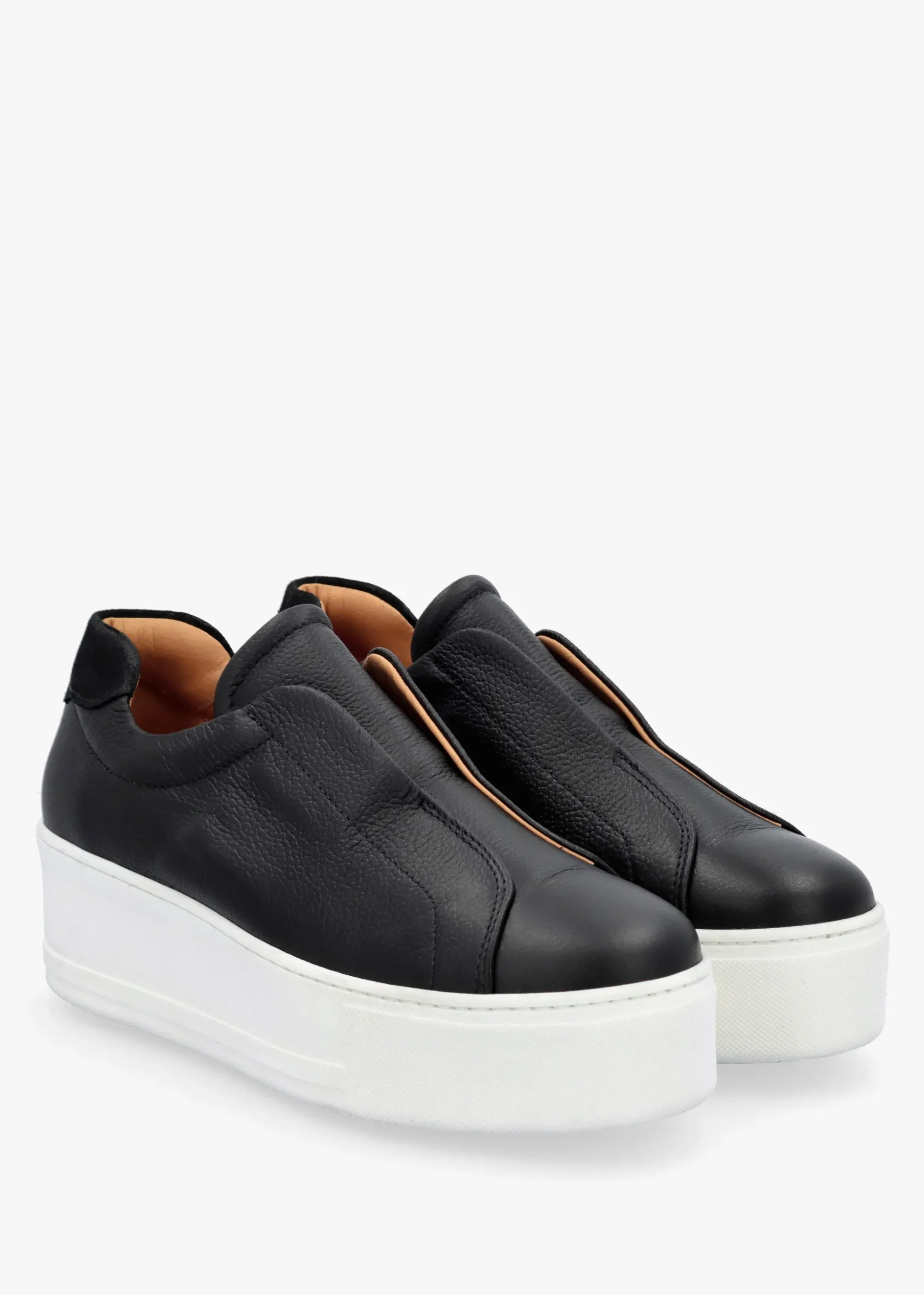 Tred Black Tumbled Leather Laceless Flatform Trainers