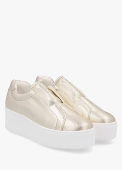 Tred Gold Leather Laceless Flatform Trainers