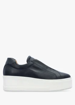 Tred Navy Leather Laceless Flatform Trainers