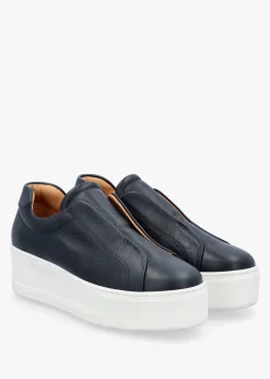 Tred Navy Leather Laceless Flatform Trainers