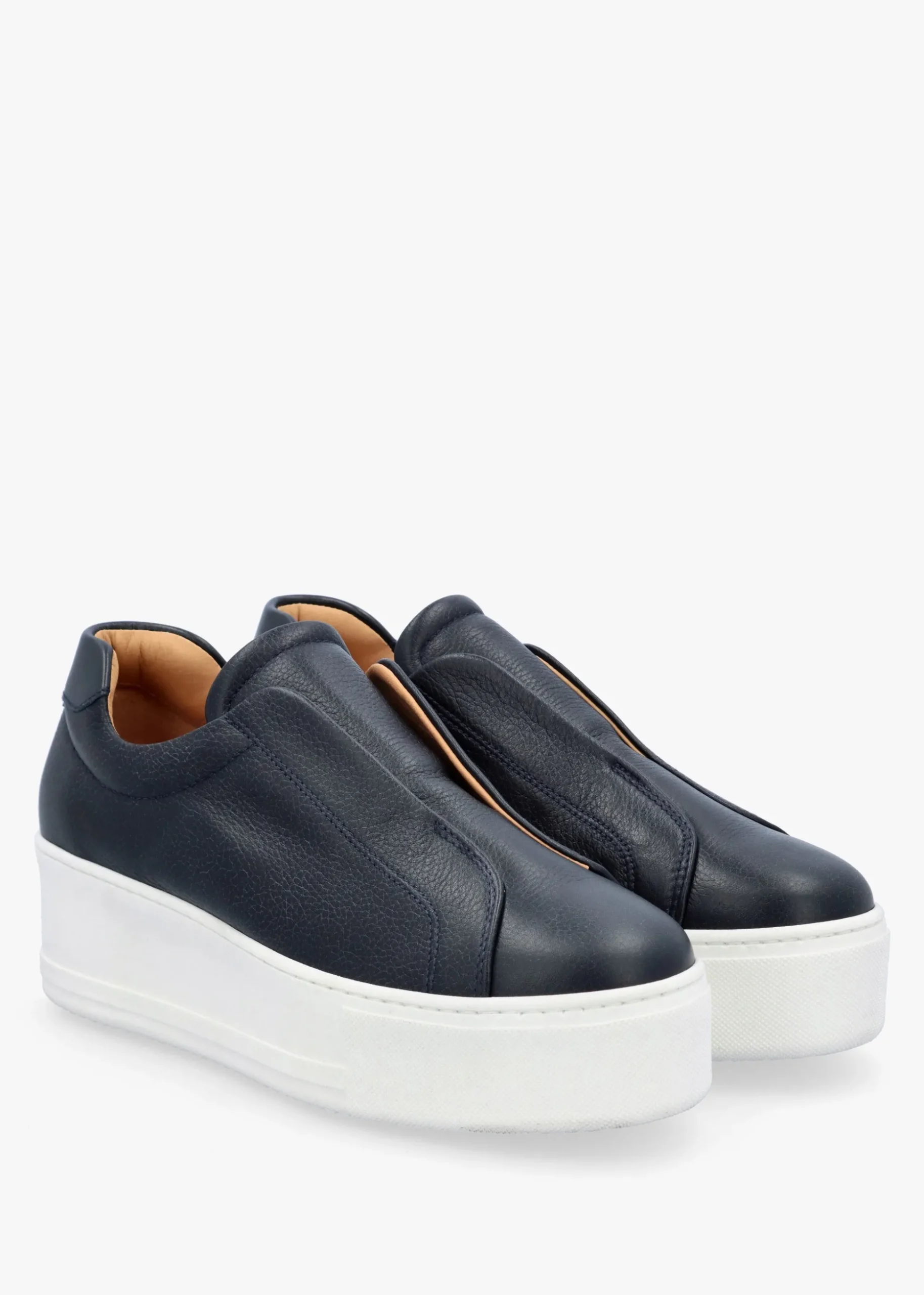Tred Navy Leather Laceless Flatform Trainers