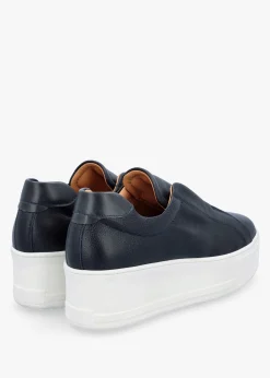 Tred Navy Leather Laceless Flatform Trainers