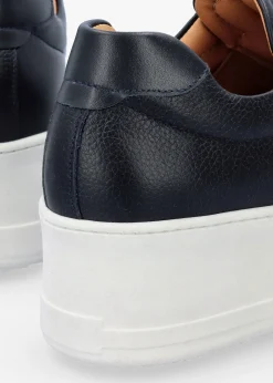 Tred Navy Leather Laceless Flatform Trainers