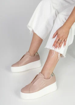 Tred Nude Pink Leather Laceless Flatform Trainers