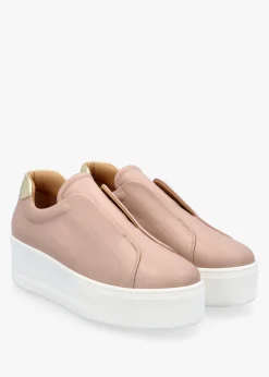 Tred Nude Pink Leather Laceless Flatform Trainers