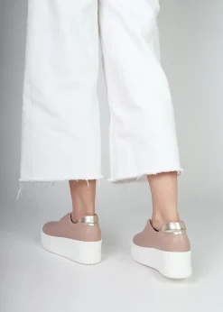 Tred Nude Pink Leather Laceless Flatform Trainers