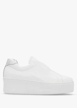Tred White Leather Laceless Flatform Trainers