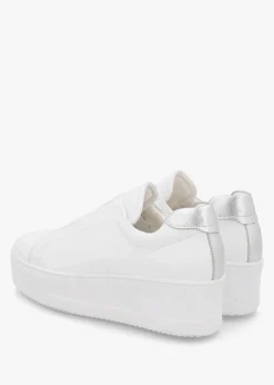 Tred White Leather Laceless Flatform Trainers