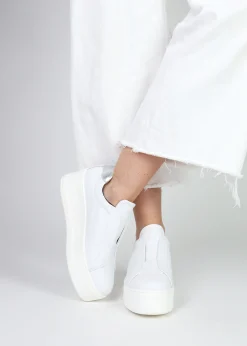 Tred White Leather Laceless Flatform Trainers