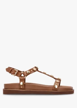 Ugo Tan Leather Studded Sandals
