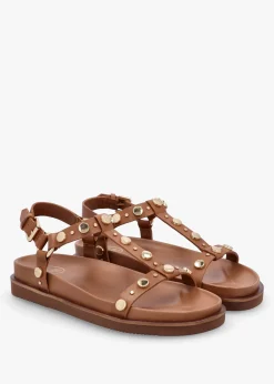 Ugo Tan Leather Studded Sandals