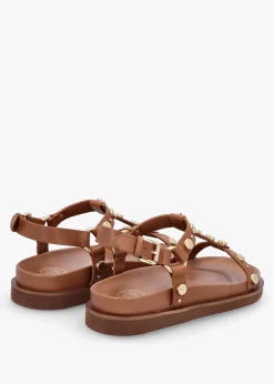 Ugo Tan Leather Studded Sandals
