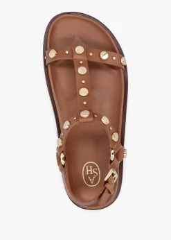Ugo Tan Leather Studded Sandals