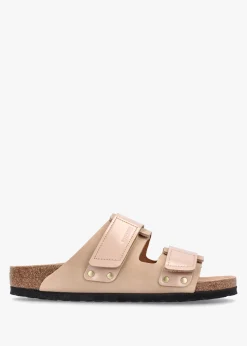 Uji New Beige Nubuck Leather Two Bar Mules