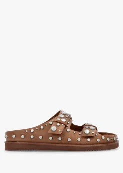 Ultra Tan Leather Studded Two Bar Mules