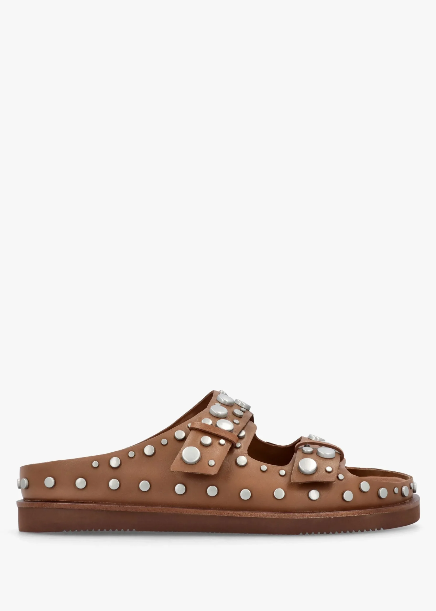 Ultra Tan Leather Studded Two Bar Mules
