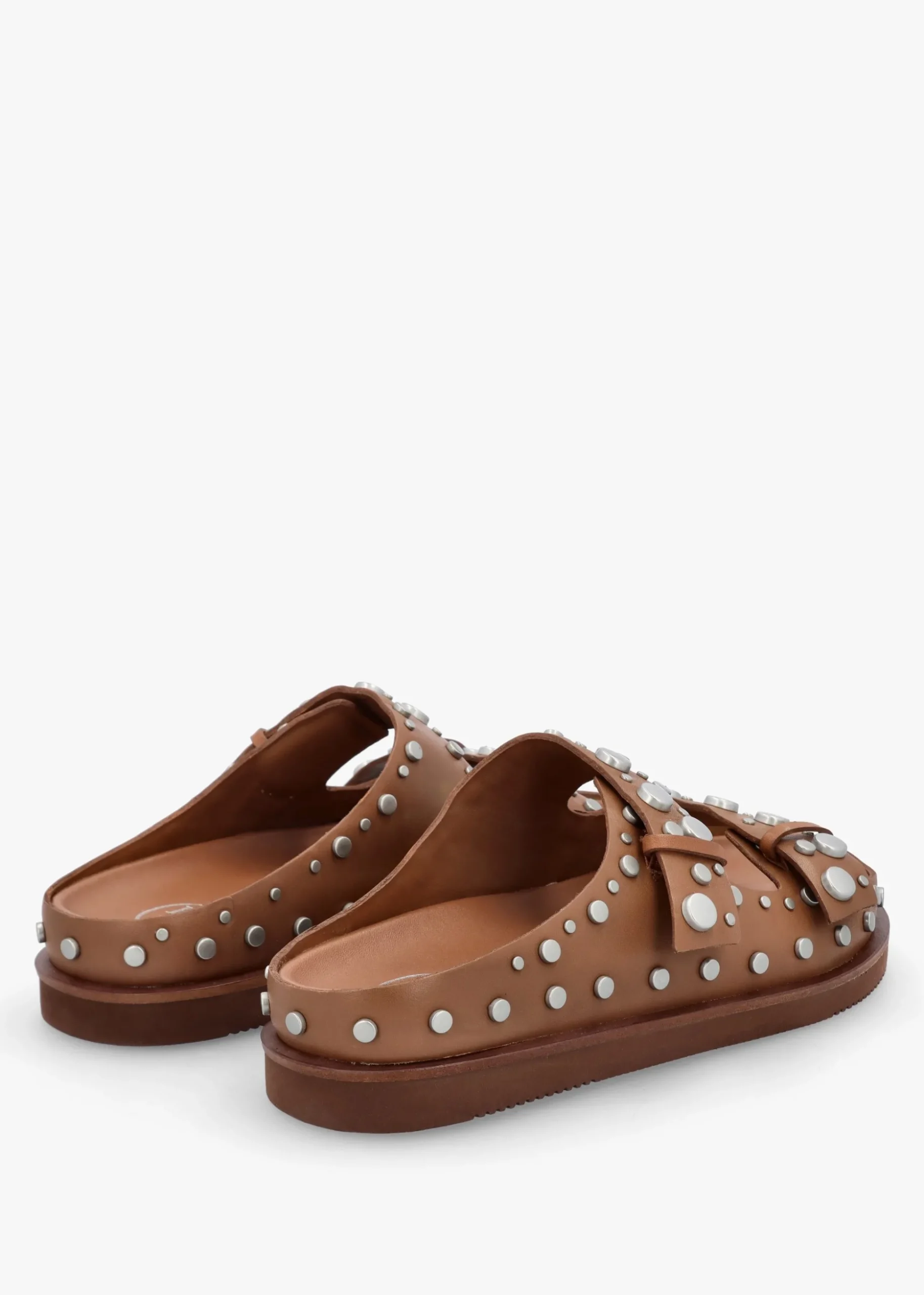 Ultra Tan Leather Studded Two Bar Mules