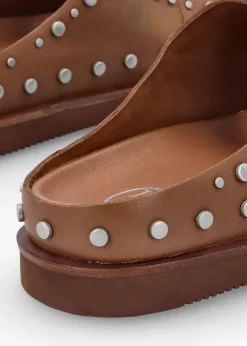 Ultra Tan Leather Studded Two Bar Mules