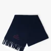 Unisex Embroidered Navy Blue Wool Scarf