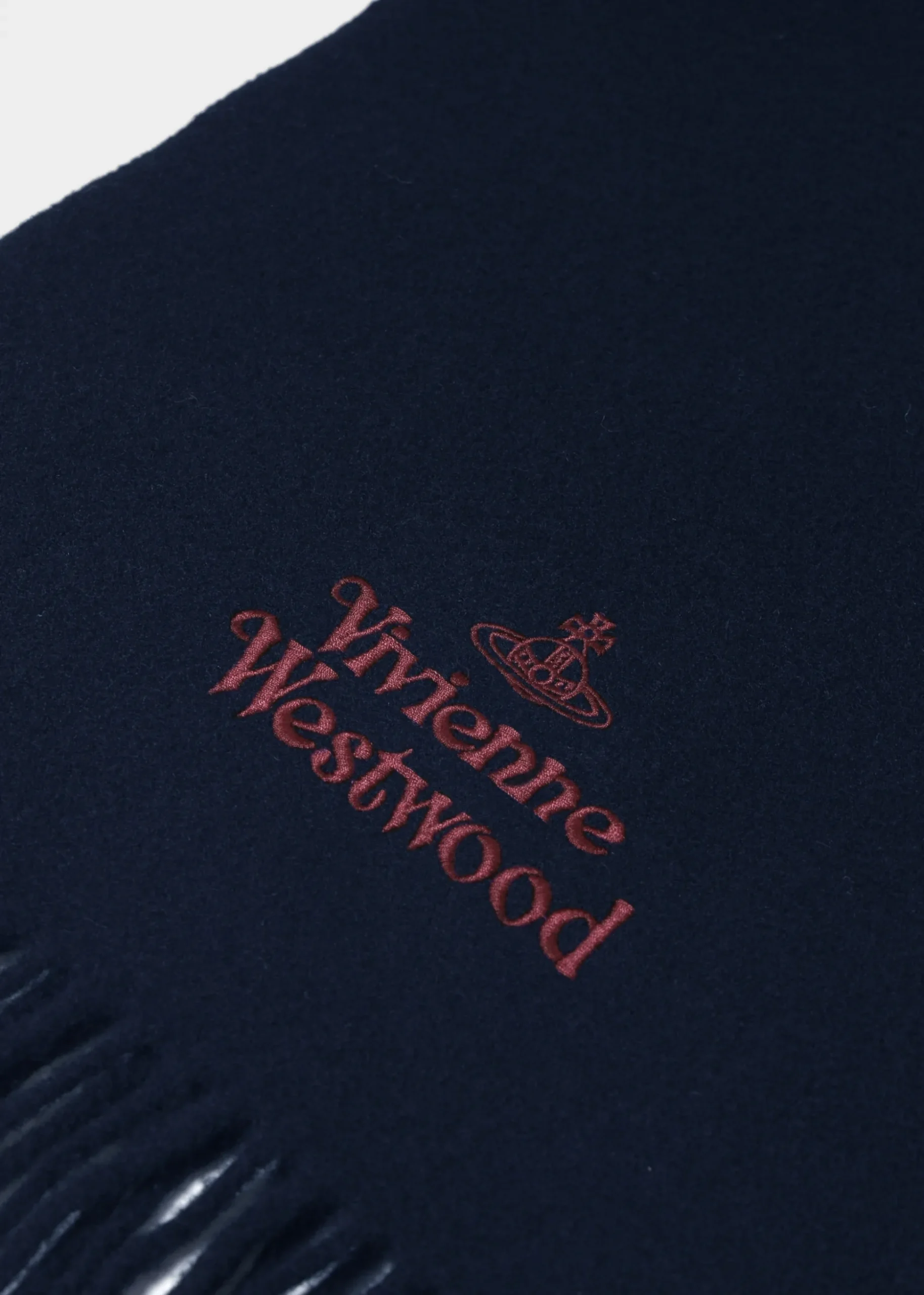 Unisex Embroidered Navy Blue Wool Scarf