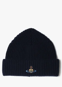 Unisex Sporty Recycled Wool Navy Blue Orb Beanie Hat