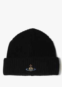 Unisex Sporty Recycled Wool Black Orb Beanie Hat