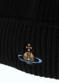Unisex Sporty Recycled Wool Black Orb Beanie Hat
