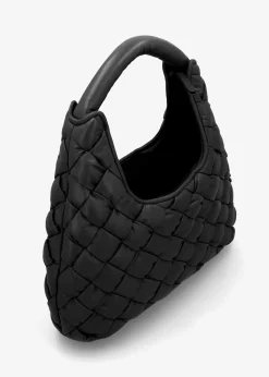 Veave Black Leather Woven Shoulder Bag