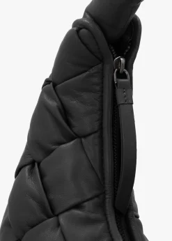 Veave Black Leather Woven Shoulder Bag