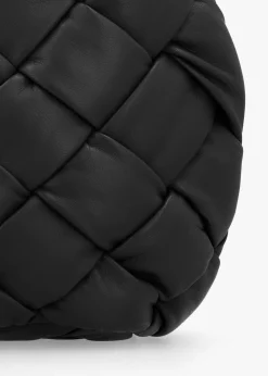 Veave Black Leather Woven Shoulder Bag