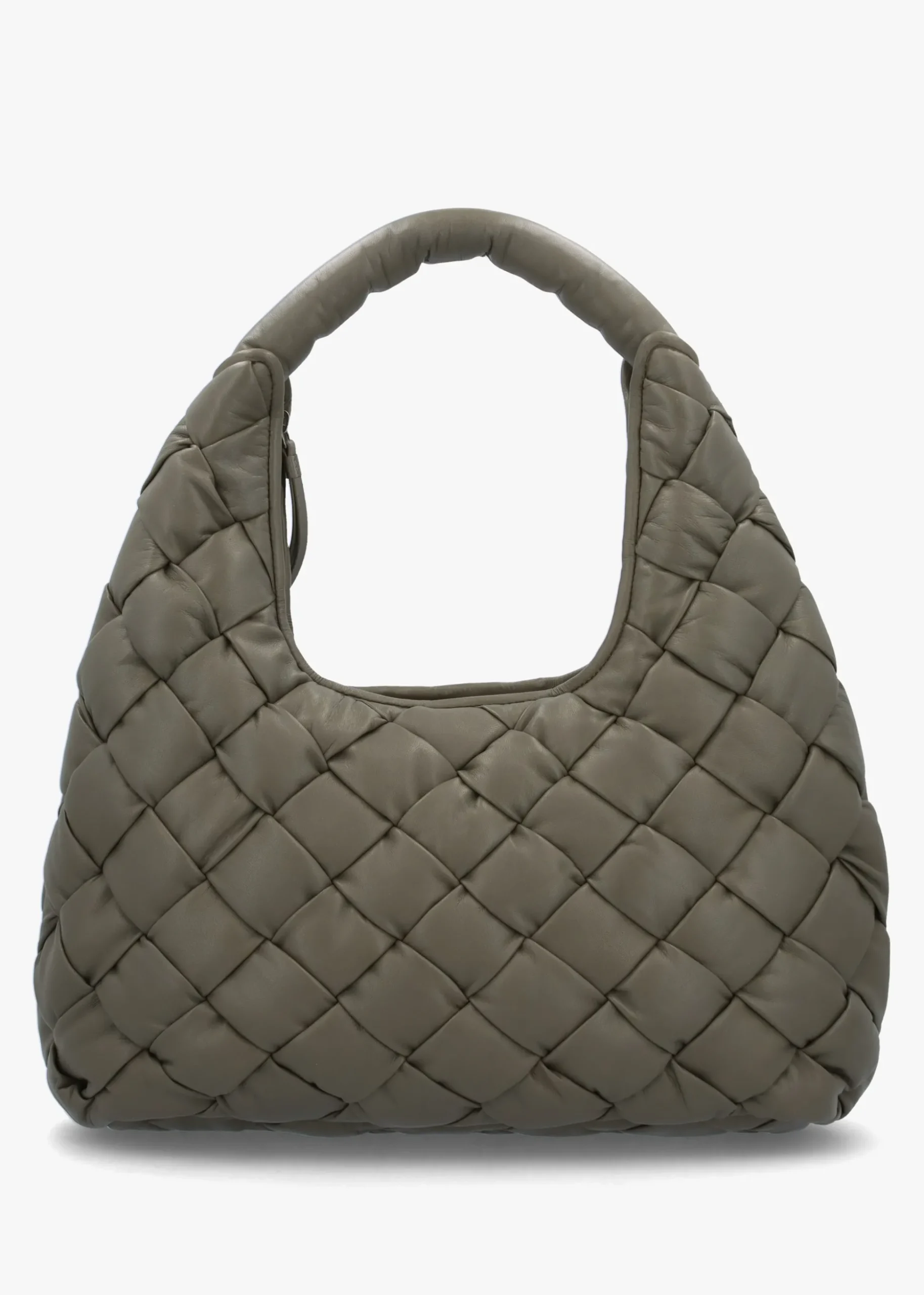 Veave Khaki Leather Woven Shoulder Bag