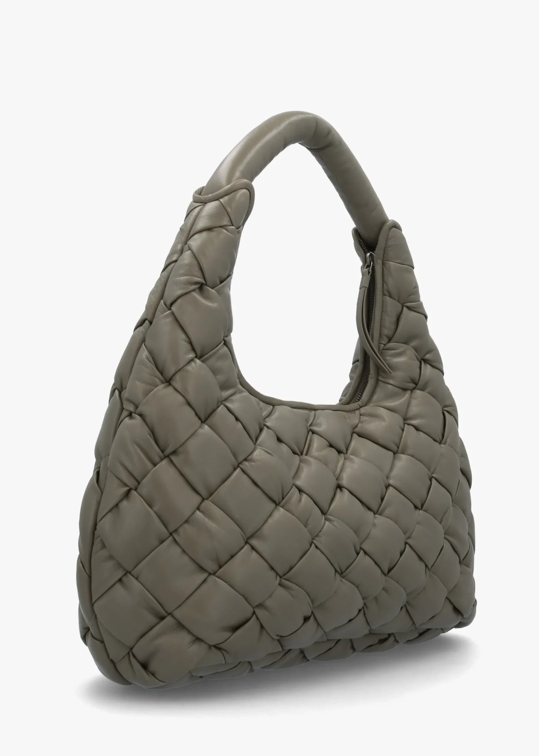 Veave Khaki Leather Woven Shoulder Bag
