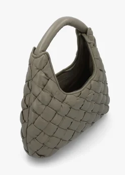 Veave Khaki Leather Woven Shoulder Bag