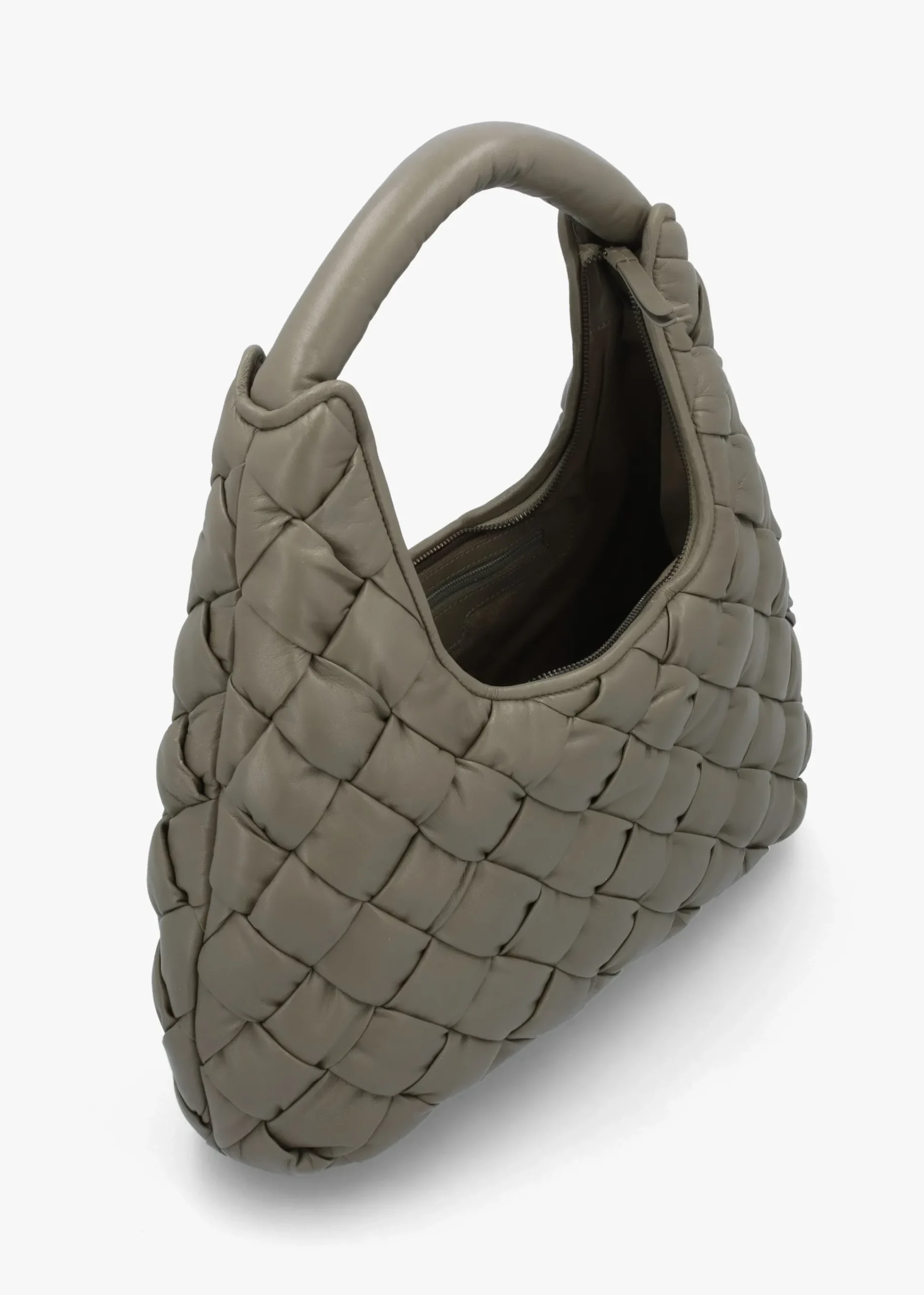 Veave Khaki Leather Woven Shoulder Bag
