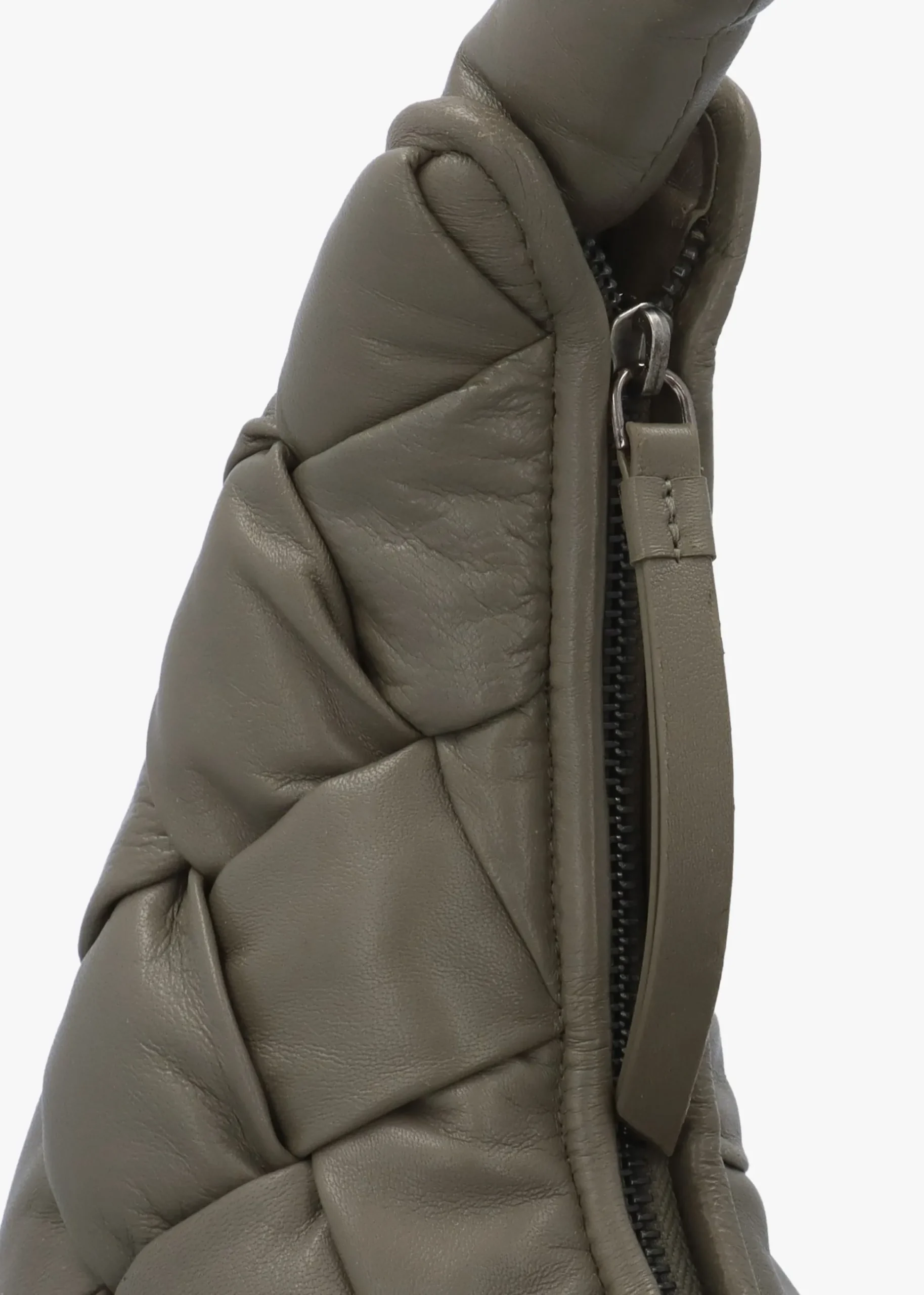 Veave Khaki Leather Woven Shoulder Bag