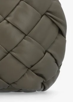Veave Khaki Leather Woven Shoulder Bag