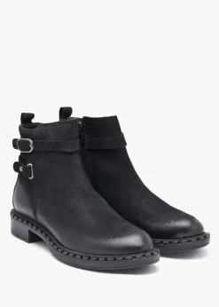 Venus Black Leather Ankle Boots