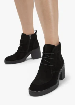 Vesta Black Suede Lace Up Block Heel Ankle Boots