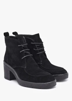 Vesta Black Suede Lace Up Block Heel Ankle Boots