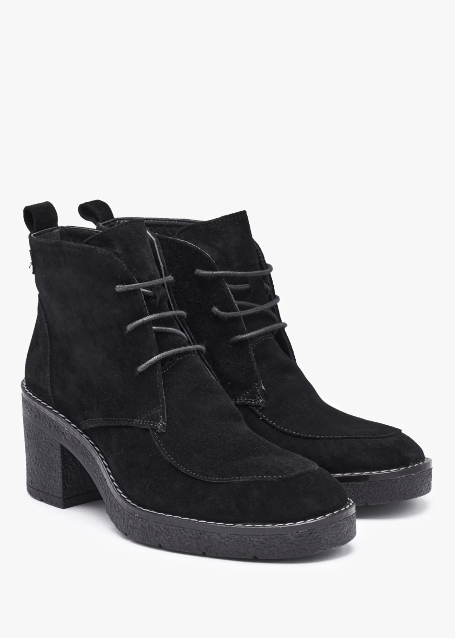 Vesta Black Suede Lace Up Block Heel Ankle Boots