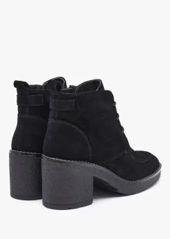 Vesta Black Suede Lace Up Block Heel Ankle Boots