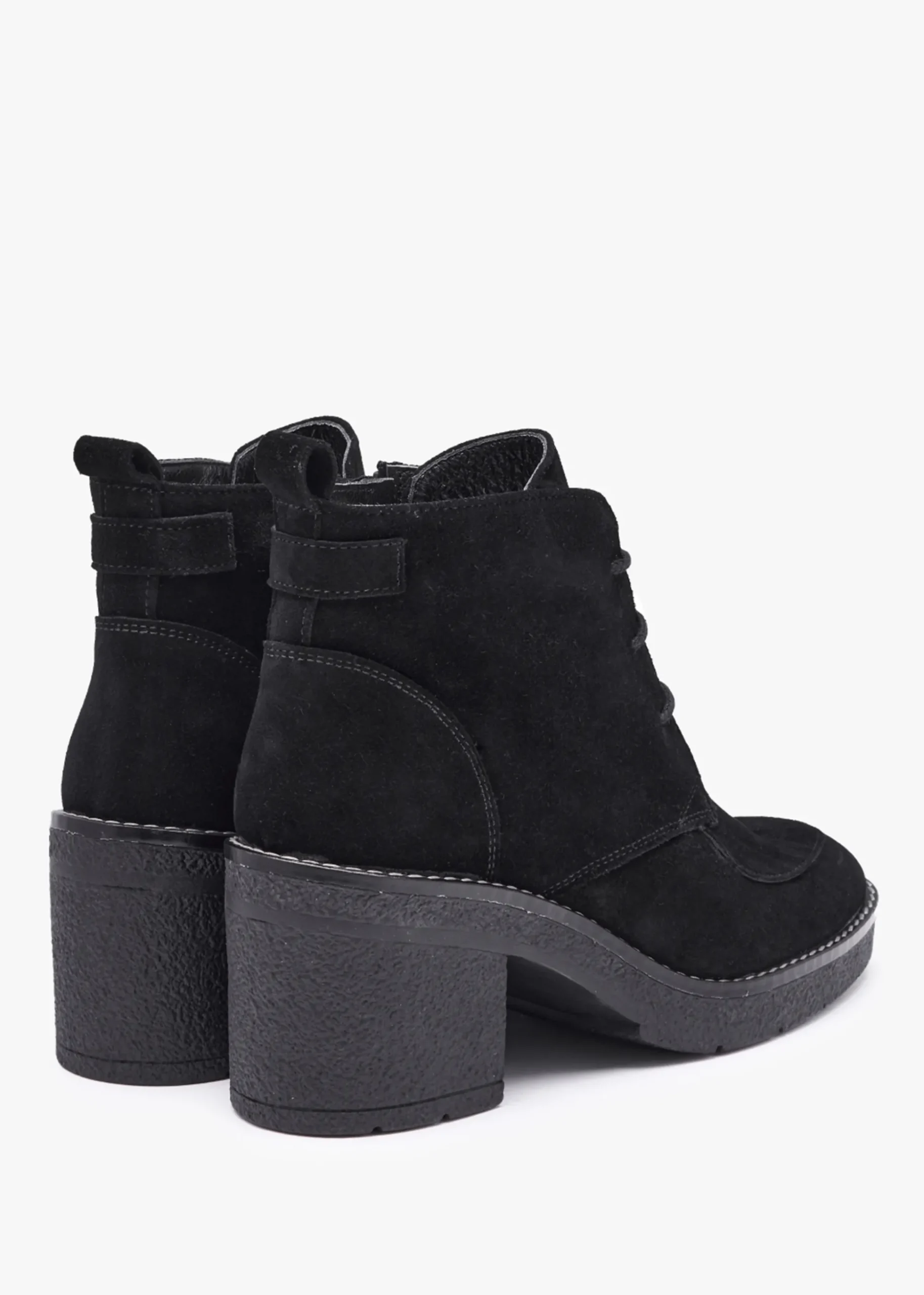 Vesta Black Suede Lace Up Block Heel Ankle Boots
