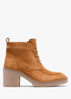Vesta Tan Suede Lace Up Block Heel Ankle Boots