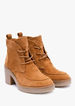 Vesta Tan Suede Lace Up Block Heel Ankle Boots