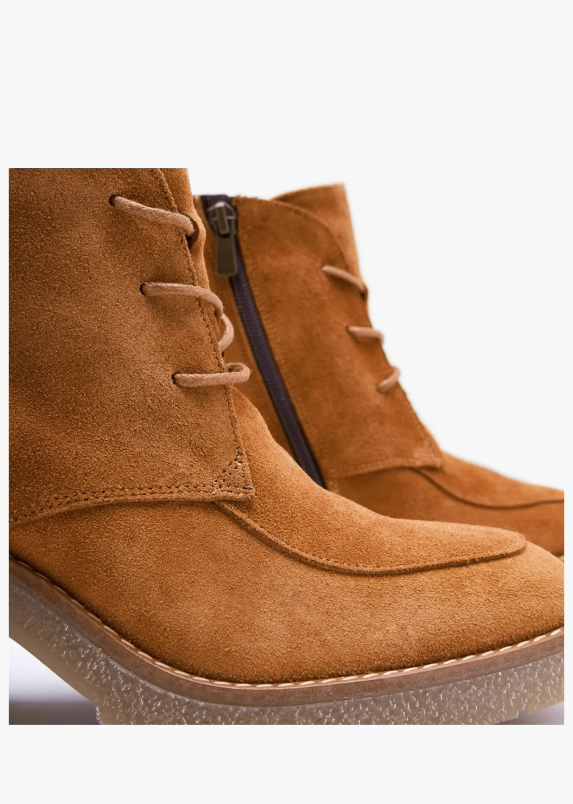 Vesta Tan Suede Lace Up Block Heel Ankle Boots