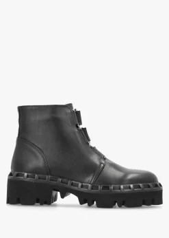 Victory Black Leather Chunky Ankle Boots
