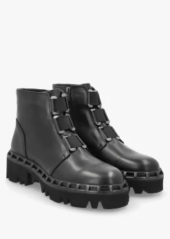 Victory Black Leather Chunky Ankle Boots