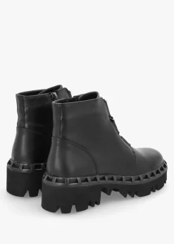 Victory Black Leather Chunky Ankle Boots