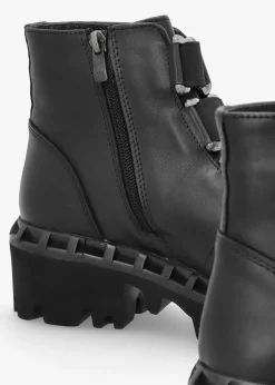 Victory Black Leather Chunky Ankle Boots